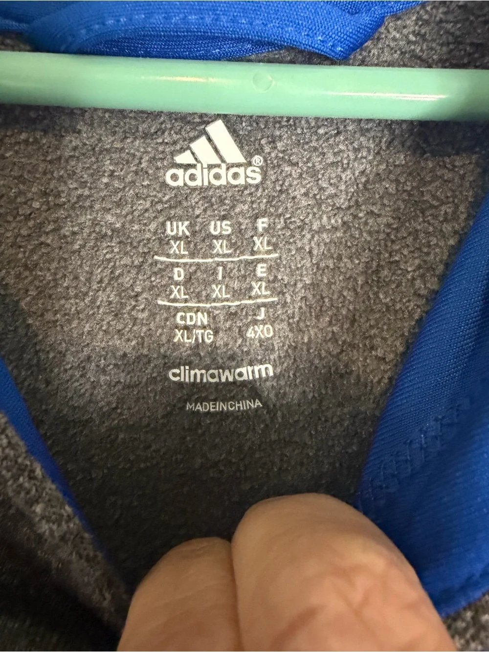 Adidas Climawarm Men’s Gray Hoodie with Blue Accents Size XL